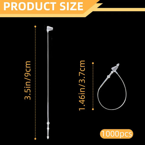 One Thousand Clear Three Inch Plastic Hang Tag Fasteners With Snap Lock Closure secure size measurements for retail use.