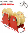 Heavy Duty Double Pulley System With Steel Rings And Nylon Groove Wheel for lifting 13.5 cm dia. Load 300kg, red frame.