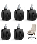 Heavy Duty Replacement Office Chair Wheels With Roll Like Butter Polyurethane Tires, Universal 2 Inch 10 Mm Stem Casters in a five pack.