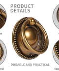 Product details of 8 Pack 2 Inch Antique Brass Ring Drawer Pulls With Round Plate Base For Cabinets And Cupboards, showing design and quality.