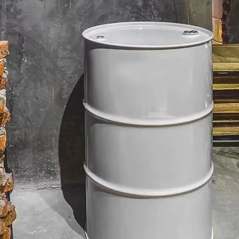 Built Tough Thickened Steel Drum Rack For Heavy Duty Oil Barrel Storage With Non Slip Pads And Reinforced Frame Shop Grade Warehouse Ready Solution, white steel oil barrel in a warehouse.