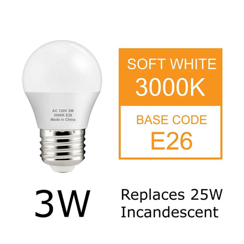 Tiny A15 G45 LED Bulb 3W 270 Lumens 3000K Soft White 25W Equivalent E26 Medium Base Frosted not dimmable pack of 4