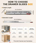 Top Notch Soft Close Undermount Drawer Slides Built Tough As Nails With Whisper Quiet Hydraulic Dampers And Sturdy 100 LB Load Capacity For Furniture That Rolls Like Butter Without Even A Hint Of Slamming diagram showing slide sizes and dimensions.