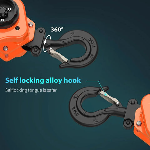 Amarite chain lever hoist with orange housing and black self-locking alloy hook