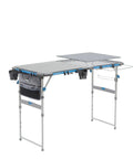 Outdoor Cook Table With Adjustable Height And Foldable Four Foot Work Station, visible storage, rust-resistant frame