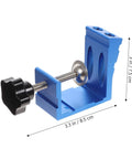Pocket Hole Jig Handy Woodworking Tool For DIY Carpentry Easy To Use For Cabinets And Furniture Assembly With Double 15 Degree Drill Guide For Precise Screw Connections And Clean Hidden Joints Pro Grade Aluminum Alloy Construction, blue jig with dimensions.