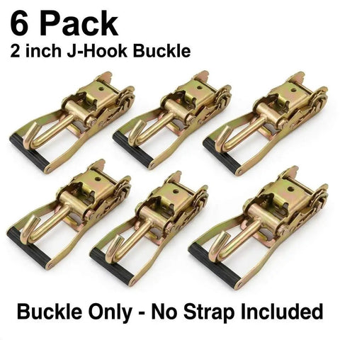 Bombproof 2 Inch Ratchet Buckle With Fixed J Hook Replacement Kit For Heavy Duty Tie Down Straps, 6 pack, buckle only.