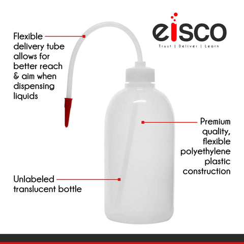 1 Liter Clear Polyethylene Wash Bottle With Tough As Nails Build, Screw Cap And Flexible Delivery Tube For Easy Liquid Dispensing Includes Tube Cap Built To Last, Temperature Safe From Minus 50C To 80C, Resistant To Acids And Alcohols. translucent wash bottle with flexible tube
