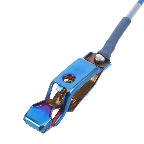 Blue clamp detail on Fencing Foil Cord For Epee Mask With Clamp Clear Body Cable Wire Head Clip Portable Training Wire Accessory