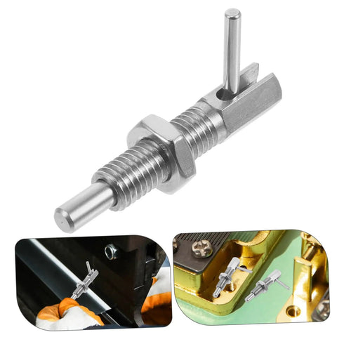 Top Shelf Handle Indexing Lock With Hella Secure Plunger Spring Latch Pin showing stainless steel construction and spring-loaded pin mechanism.