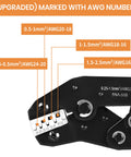 Ratchet Wire Crimping Tool For Open Barrel Terminals, 24-14 AWG, Durable Steel Crimper showing AWG number markings