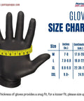 Heavy Duty Black Nitrile Gloves 7 Mil 100 Pack Large L with sizing chart and measuring tape around glove.