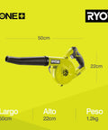 Heavy Duty 18V Cordless Workshop Blower For Slick Dust Sweep And Sawdust Cleanup With Triple Power Settings, 50cm long, 22cm high, 1.2kg.
