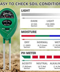 3 In 1 Soil Tester Meter For Moisture pH And Light No Batteries Required Battery Free Easy Readouts For Plants And Home Gardeners Quick Accurate Readings For Smart Gardening, green soil probe