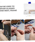 Eyeglass Repair Kit With Nose Pads, Screws, Screwdriver, Cleaning Cloth, And Versatile Eyewear Accessories for quick DIY fixes.