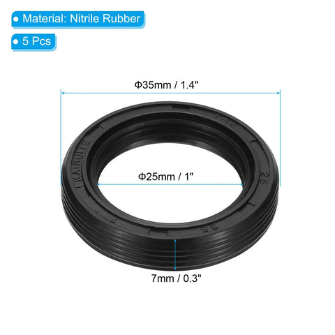 nitrile oil seal 25x35x7mm set with measurements and black finish