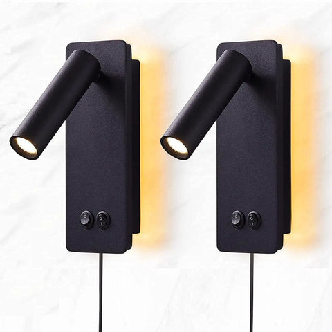 Two In One LED Wall Lamp And Reading Light Sconces For Bedroom So Cozy Bedside Plug In Set Of Two Black 3W And 6W Warm White 3000K
