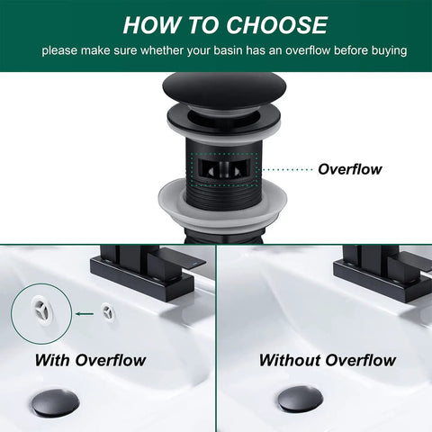 Comparison of 4 Inch Centerset Waterfall Bathroom Faucet With Two Handles, 3 Hole Basin Setup, Pop Up Drain With Overflow, with and without overflow
