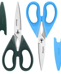 All Purpose Kitchen Scissors 2 Pack Heavy Duty Meat And Poultry Shears With Comfort Grip Handles, two colors shown with covers