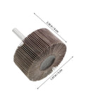 12-Piece Abrasive Flap Wheel Polishing Kit with a brown cylindrical sanding drum, 2.36 in diameter for precision metal deburring.