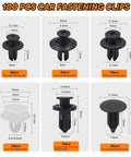 135 Piece Universal Car Bumper Retainer Clips Kit With Six Sizes Of Fasteners including various clip dimensions and types.