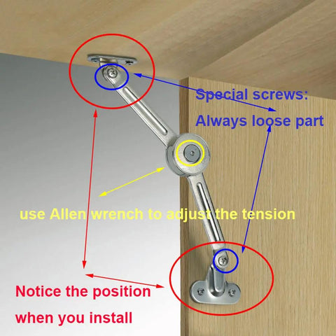 4 Pack Upgraded Cabinet Door Lift Stays For Soft Close Hinges DIY Friendly installed with hex key on wood cabinet