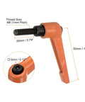 4 Pack Adjustable Clamping Lever Handles M6 X 20mm Male Thread With 50mm Levers 3mm Hex Socket Aluminum Alloy Orange Finish