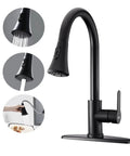 Matte Black Kitchen Faucet With Pull Down Sprayer Stainless Steel Sink Faucet Single Handle 1.8 GPM Great For Kitchen RV And Laundry