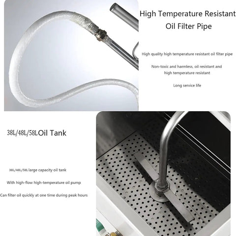 High temperature resistant oil filter pipe and large oil tank for Heavy Duty Mobile Deep Fryer Oil Filter Cart With Smooth Rolling Wheels.