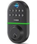 Electronic Keypad Deadbolt With Fingerprint Door Lock And Keyless Entry For Front Door Smart Digital Lock With Easy No Drill Installation And Two Times Larger Recognition Area Fits Most American Wood Doors showing keypad and fingerprint scanner