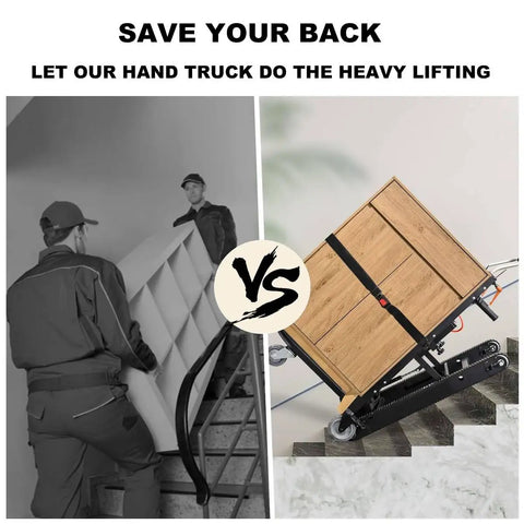 Premium Foldable Electric Stair Climber Cart With 800W Motor And Rubber Tracks for easy moving of heavy furniture up stairs.