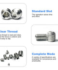 Dope Hex Screws Kit With 304 Stainless Steel Internal Drive Cup Point Headless Set Screws showcasing slot and threads detail