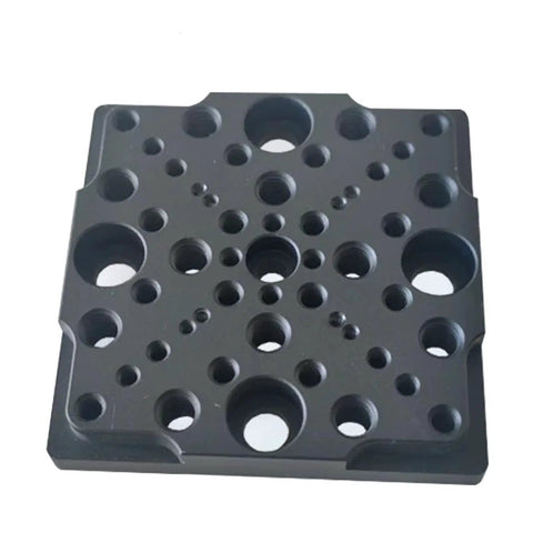 Base Plate Displacement Sliding Table Adapter Plate For 25x25mm Matrix With M2 M3 M4 M6 Threaded Holes, black anodized 6061 aluminum