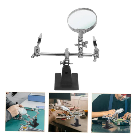 Adjustable Third Hand Soldering Station with Magnifying Glass and Dual Alligator Clips for PCB Repair and Jewelry Making