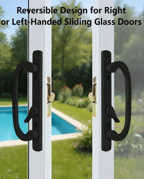 Offset Sliding Patio Door Handle Set With Mortise Lock 45 Degree Keyway Fits 1 3/8 To 2 Inches Doors 3 15/16 Inch Hole Spacing Zinc Alloy