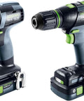 Rock Solid Cordless Impact Driver And Electric Drill Set with battery, designed for trades, showcasing dual tools in ergonomic grip.