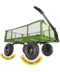 Steel Utility Garden Cart With No Flat Foam Filled 10 Inch Tires, 800 Pound Capacity, 4 Cubic Feet, 2 In 1 Convertible Towing Handle, Green