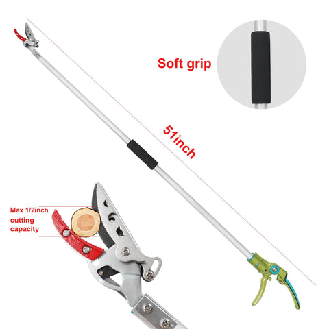 Cut And Hold Pole Pruner With 4 Point 2 Foot Reach And 180 Degree Rotating Handle, Easy Grip SK5 Steel Blade Cuts Up To Half Inch