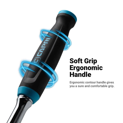 Fine 90-Tooth Ratchet Set With Ergonomic Soft Grip handle detail, showcasing comfort and durability for precision tasks.