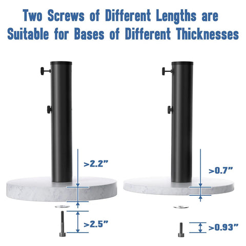 Universal Umbrella Pole Mount Replacement with two screws for variable base thicknesses, stainless steel bracket, poolside use.