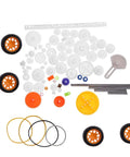 78pcs Plastic Gears Pulley Belt Rack Kit For DIY Projects, including axles, tires, gears, bushings, and racks.