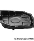 Black 42RLE Transmission Oil Pan Kit, visible holes for attachment, fits wide range of SUVs and trucks, durable design