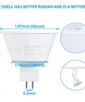 Diagram of MR16 LED Bulb Dimmable 7W GU5.3 50W Equivalent 490Lm 5000K Daylight All Aluminum Housing, dimensions included.