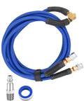Heavy Duty Dual Tire Inflation Hose Quarter Inch X 8 Foot Hybrid Air Compressor Line with quick coupler fittings and connectors.
