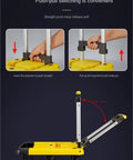 Heavy Duty Folding Platform Hand Truck With 6 Wheels Trolley Cart And Stretchable Handle For Home And Office Use Yellow, Anti Slip Chassis, Telescopic Design, Foldable, Space Saving All Purpose Cargo Carrier, folding handle detail
