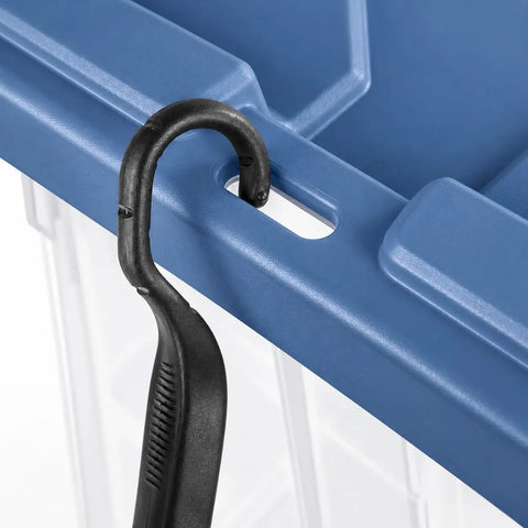 Close-up of the swivel pull handle on Premium Heavy Duty Wheeled Storage Bins 160 Quart 2 Pack Rolling Carts.