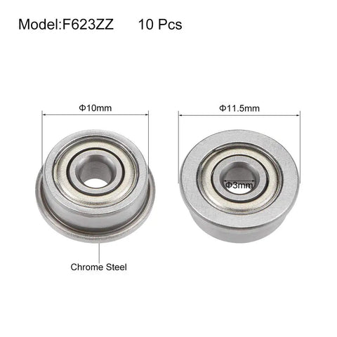 F623ZZ Flanged Ball Bearing 3x10x4mm Shielded Chrome Steel Bearings Pack Of 10, Beefy Yet Smooth Spin For RC Cars, Drones, 3D Printers And Precision Machinery, 3x10x4mm chrome steel bearing