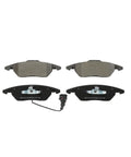 Front Disc Brake Pad Set Ceramic For Volkswagen Jetta shown in four parts with sensor cable visible behind the pads