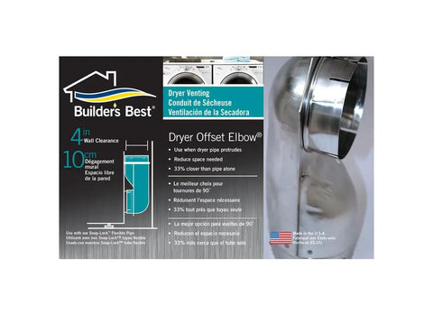Packaging for Venting Offset Elbow For Dryer 4-1/2 Inch Aluminum Duct Fitting with product image and features.