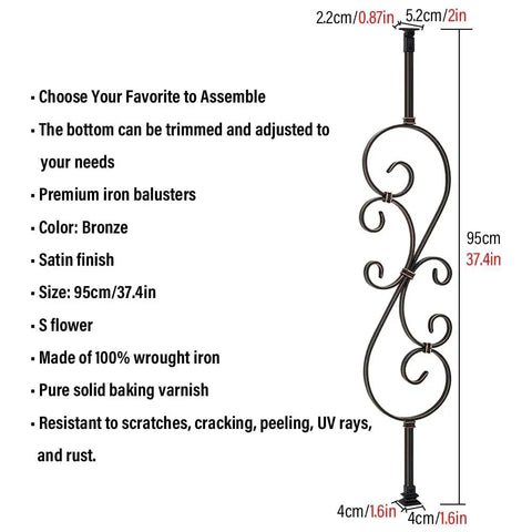Top Shelf Bronze Wrought Iron Balusters 25 Pack 95Cm Height Anti Rust Railing Spindles with elegant design for stairs and porches.